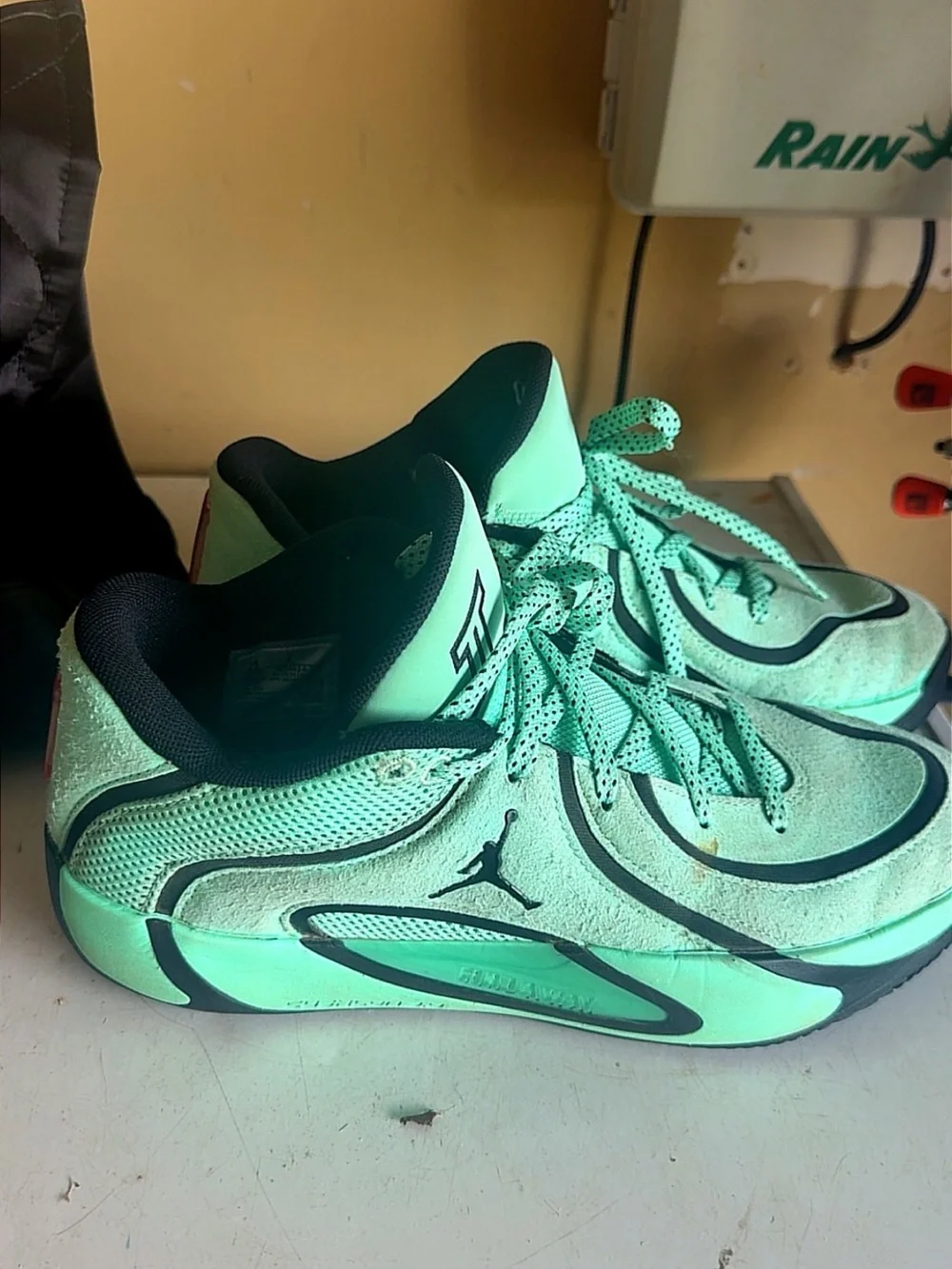 Jordan Mint Green and Black High-Top Sneakers